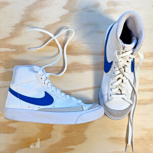 Nike Blazer Mid 77 Youth Size 4.5 Y High Top Sneakers White Royal Blue Boys